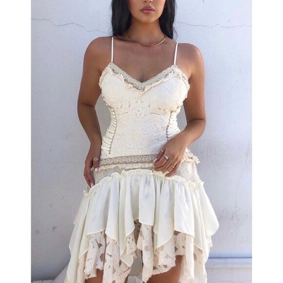 NWT Free People Ixiah Liminal Ivory Lace Ruffle Mini Dress | Grunge Fairycore 6 - Picture 16 of 16
